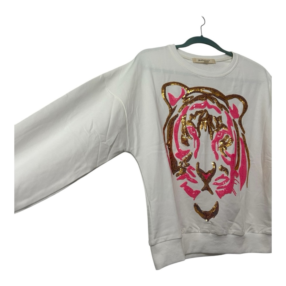 Blue Velvet Pink and Gold Sequins Tiger Sweatshirt - Picture 4 of 6